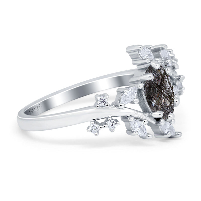 Floral Oval Natural Stone Wedding Ring