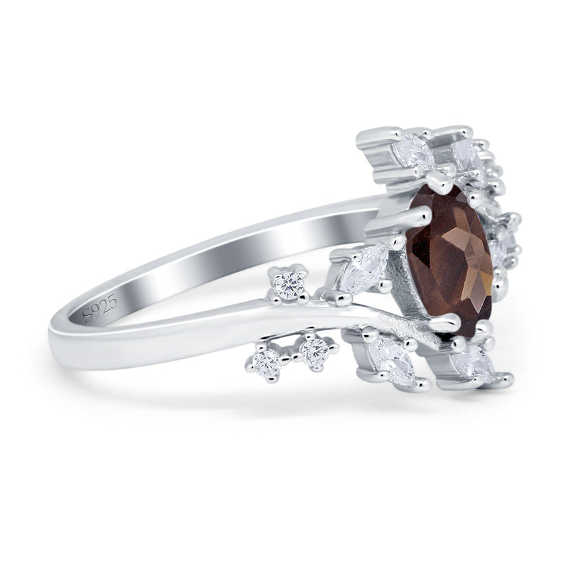 Floral Oval Natural Stone Wedding Ring