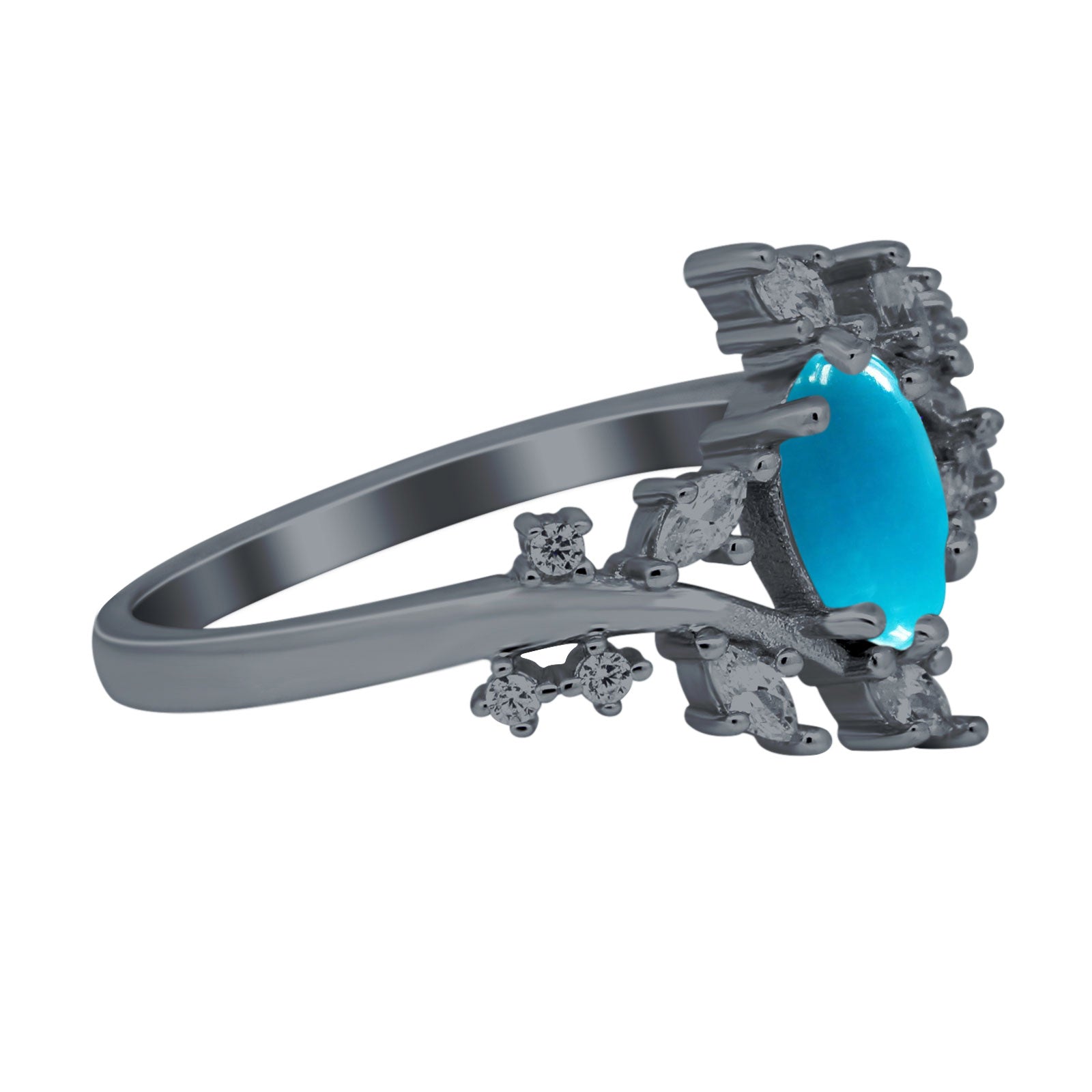Floral Oval Natural Stone Wedding Ring