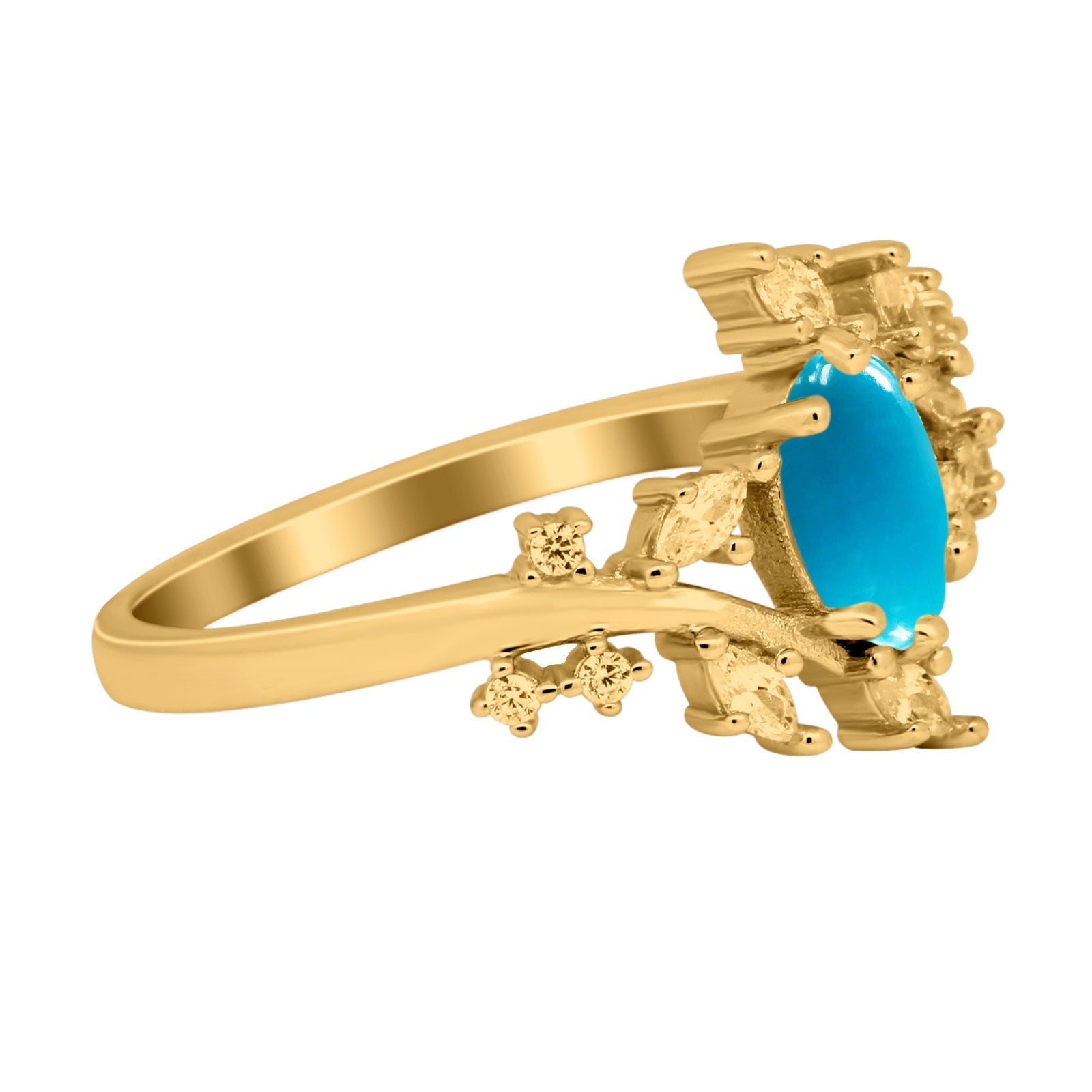 Floral Oval Natural Stone Wedding Ring