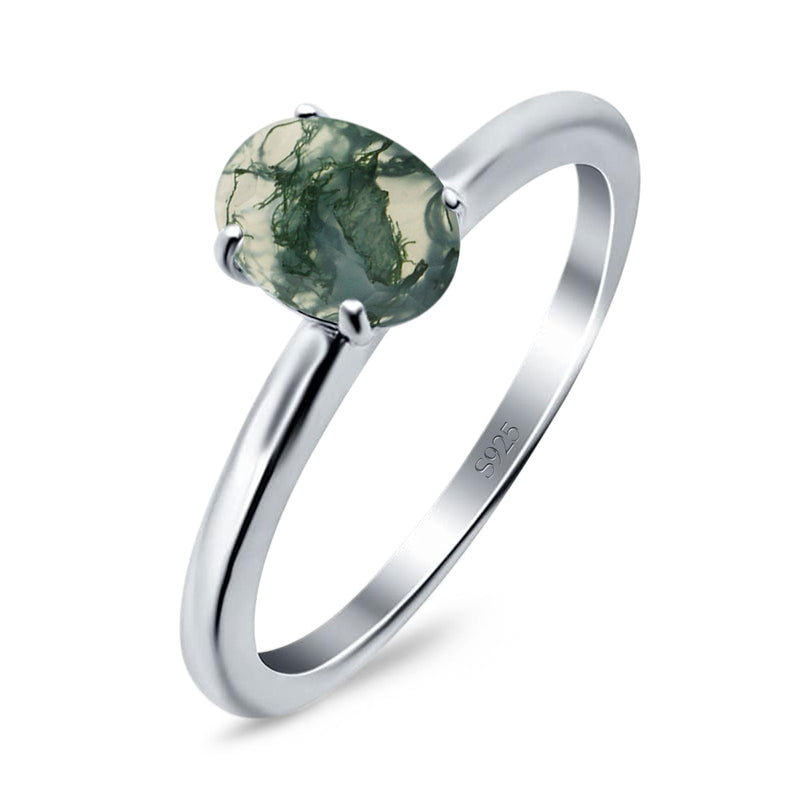 Art Deco Oval Natural Stone Solitaire Ring
