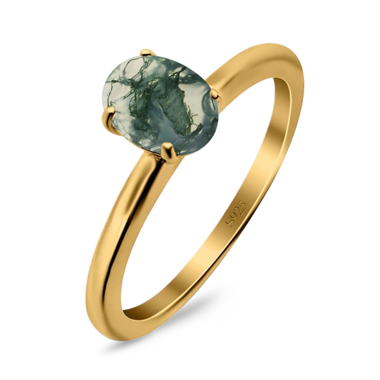 Art Deco Oval Natural Stone Solitaire Ring
