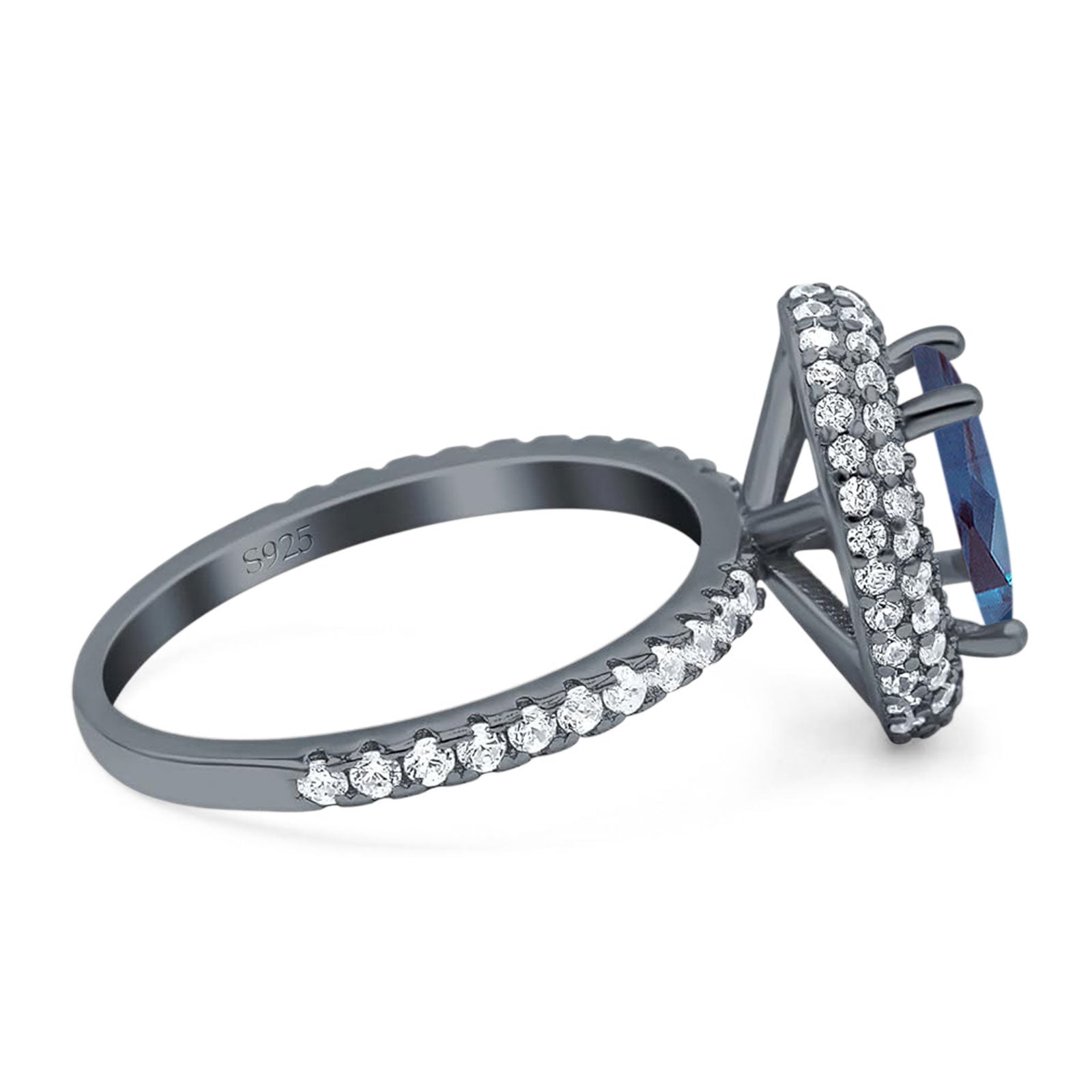 Oval Natural Stone Halo Wedding Ring