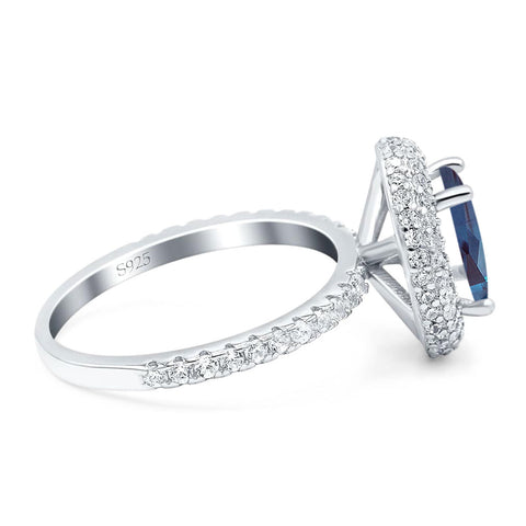 Oval Natural Stone Halo Wedding Ring