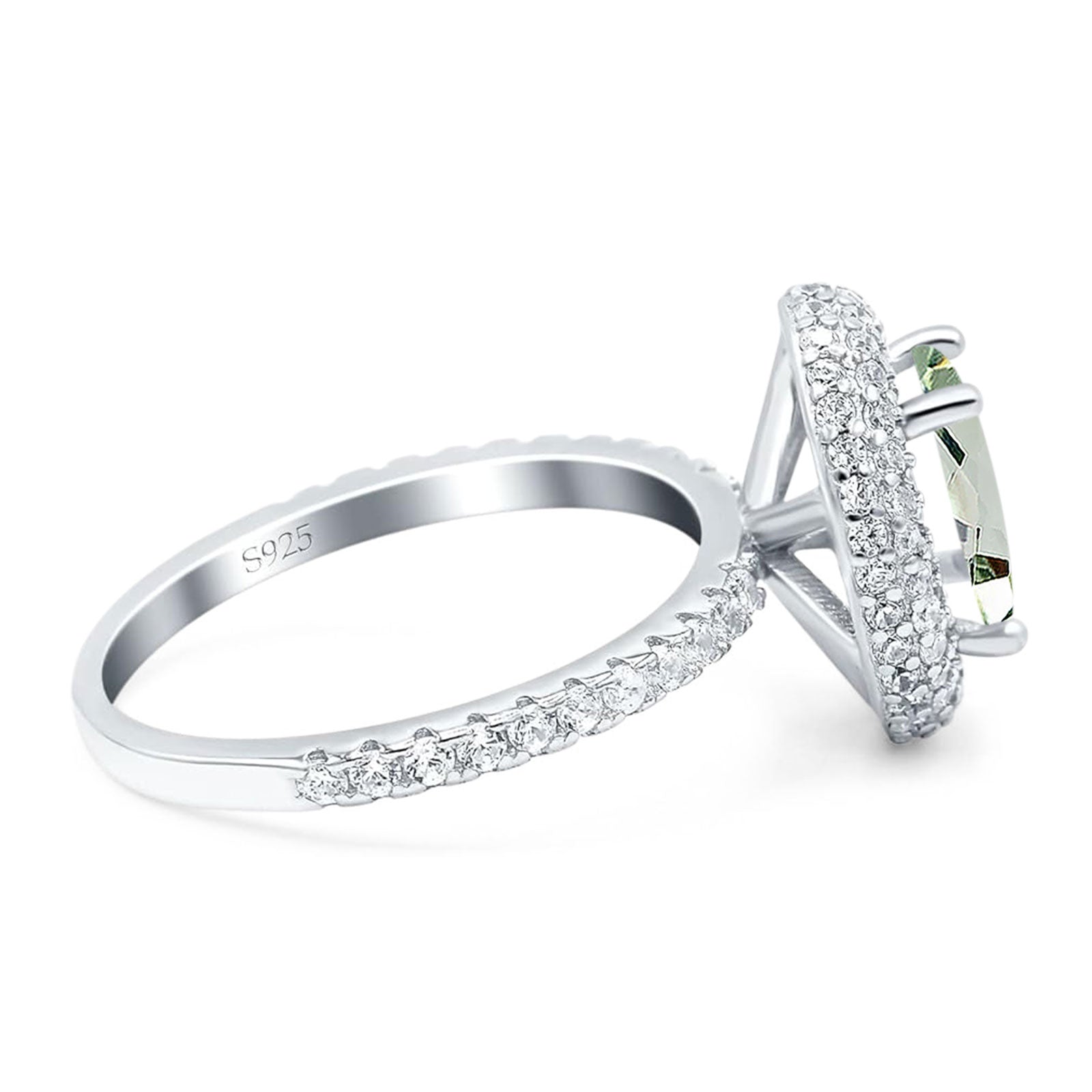 Oval Natural Stone Halo Wedding Ring