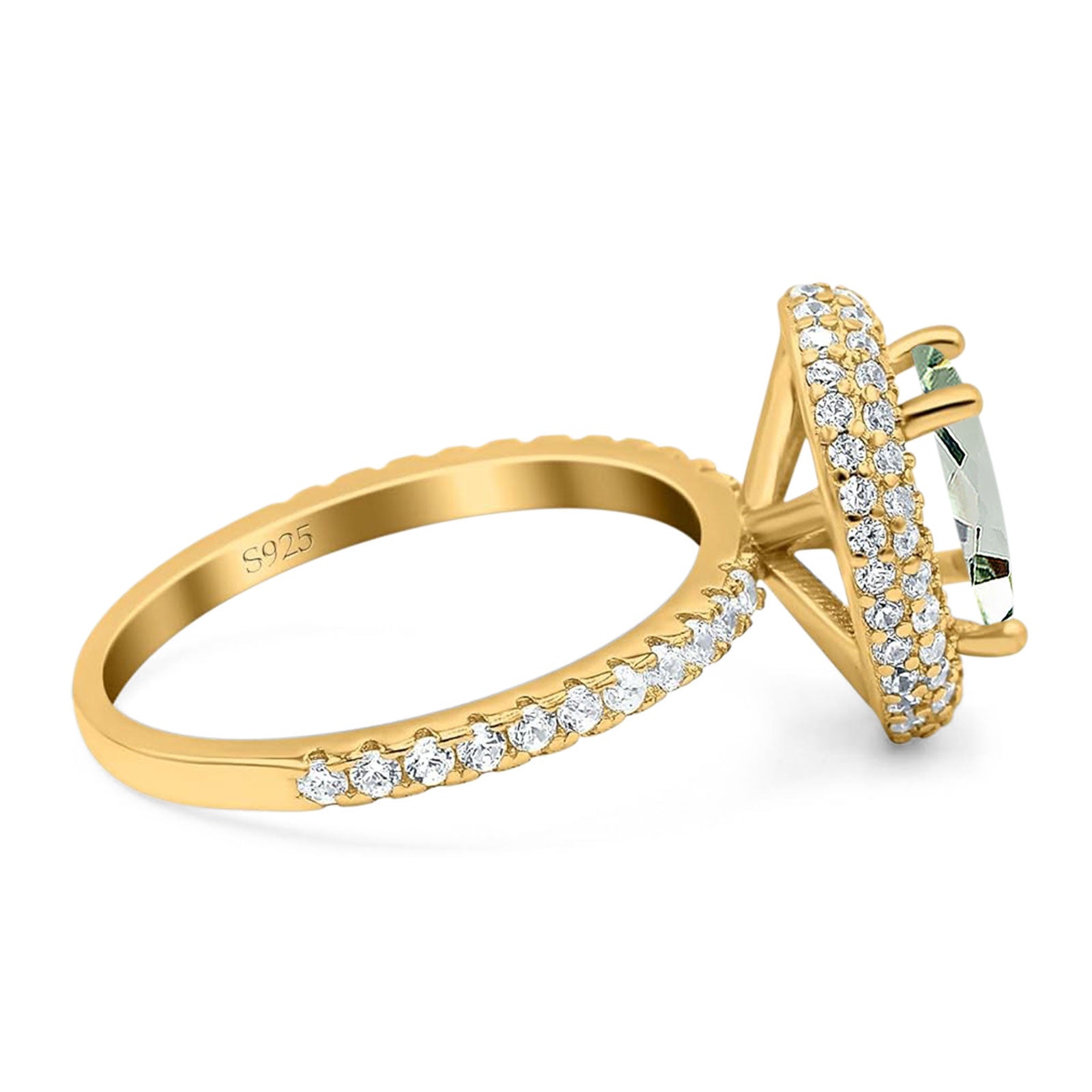 Oval Natural Stone Halo Wedding Ring