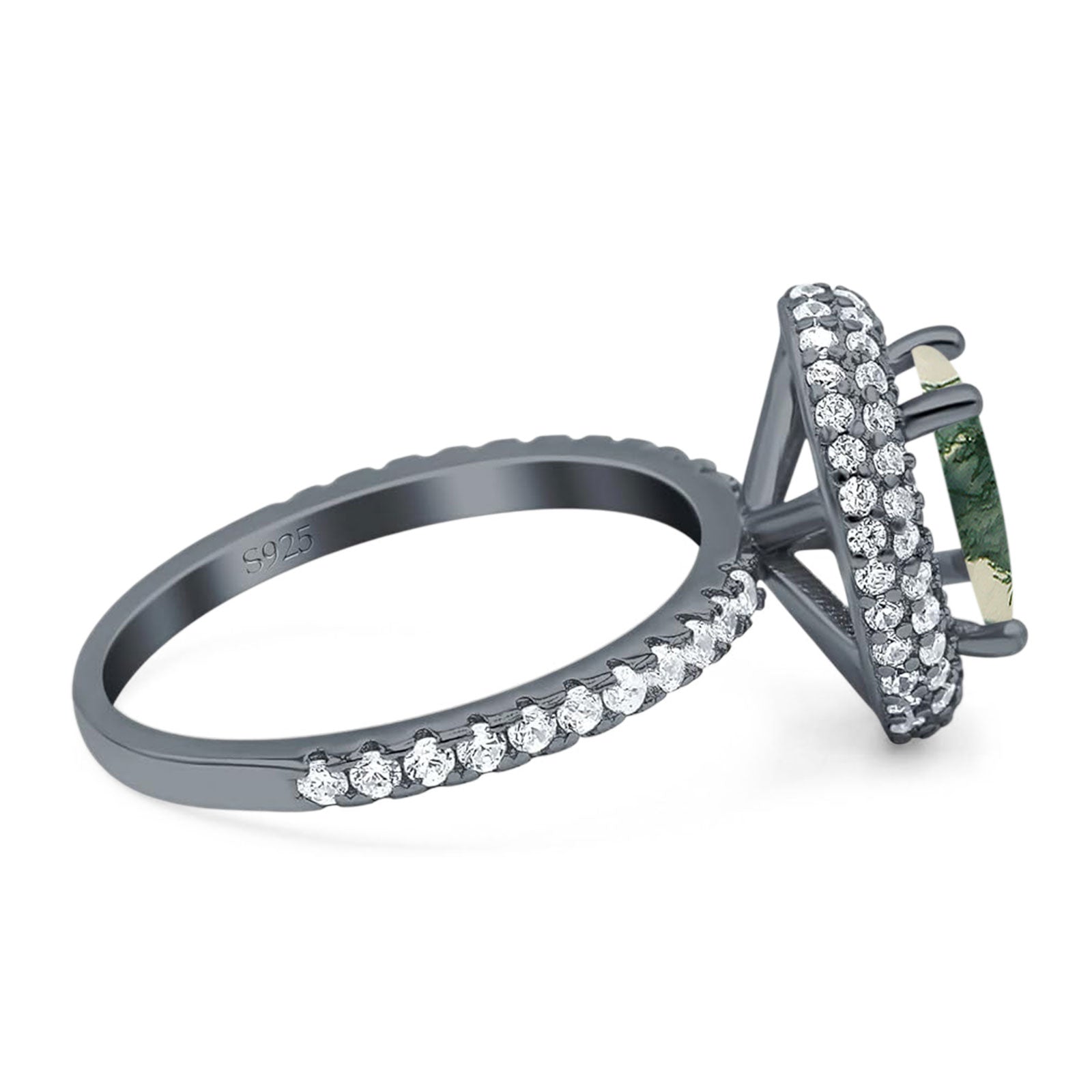 Oval Natural Stone Halo Wedding Ring