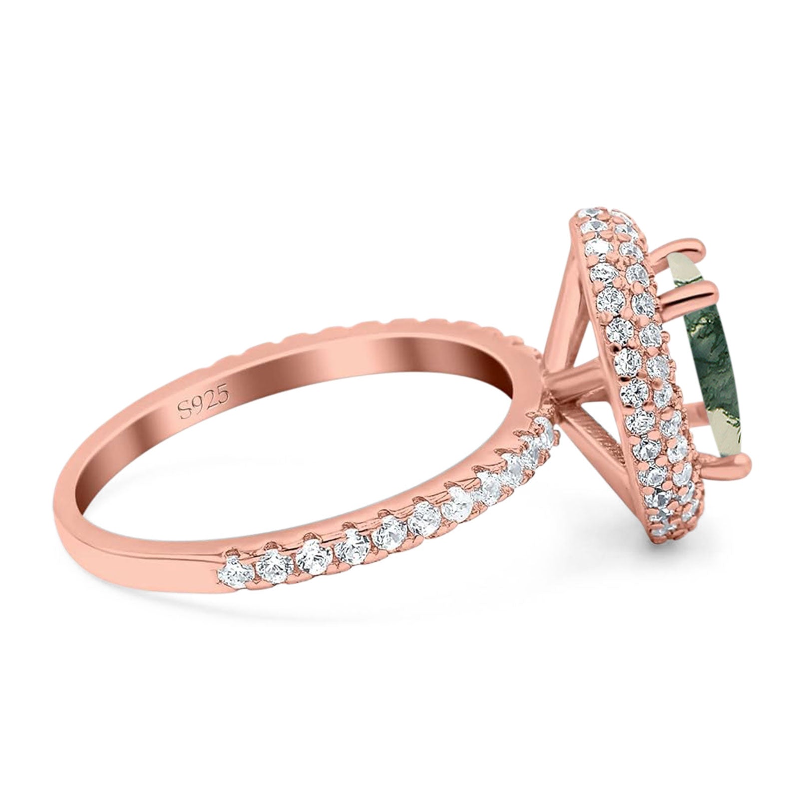 Oval Natural Stone Halo Wedding Ring