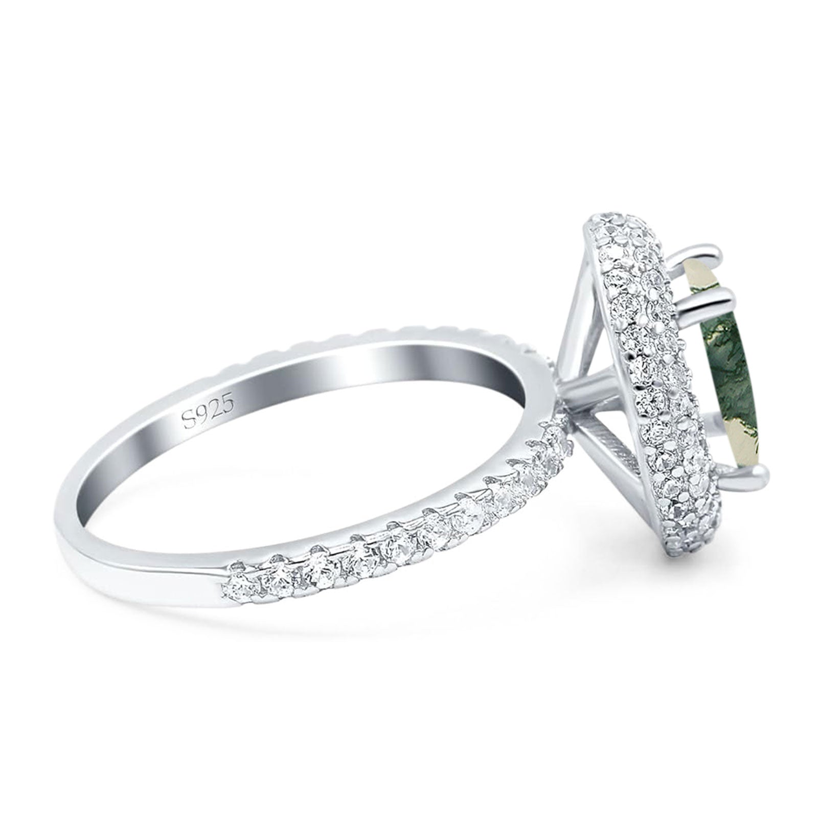 Oval Natural Stone Halo Wedding Ring