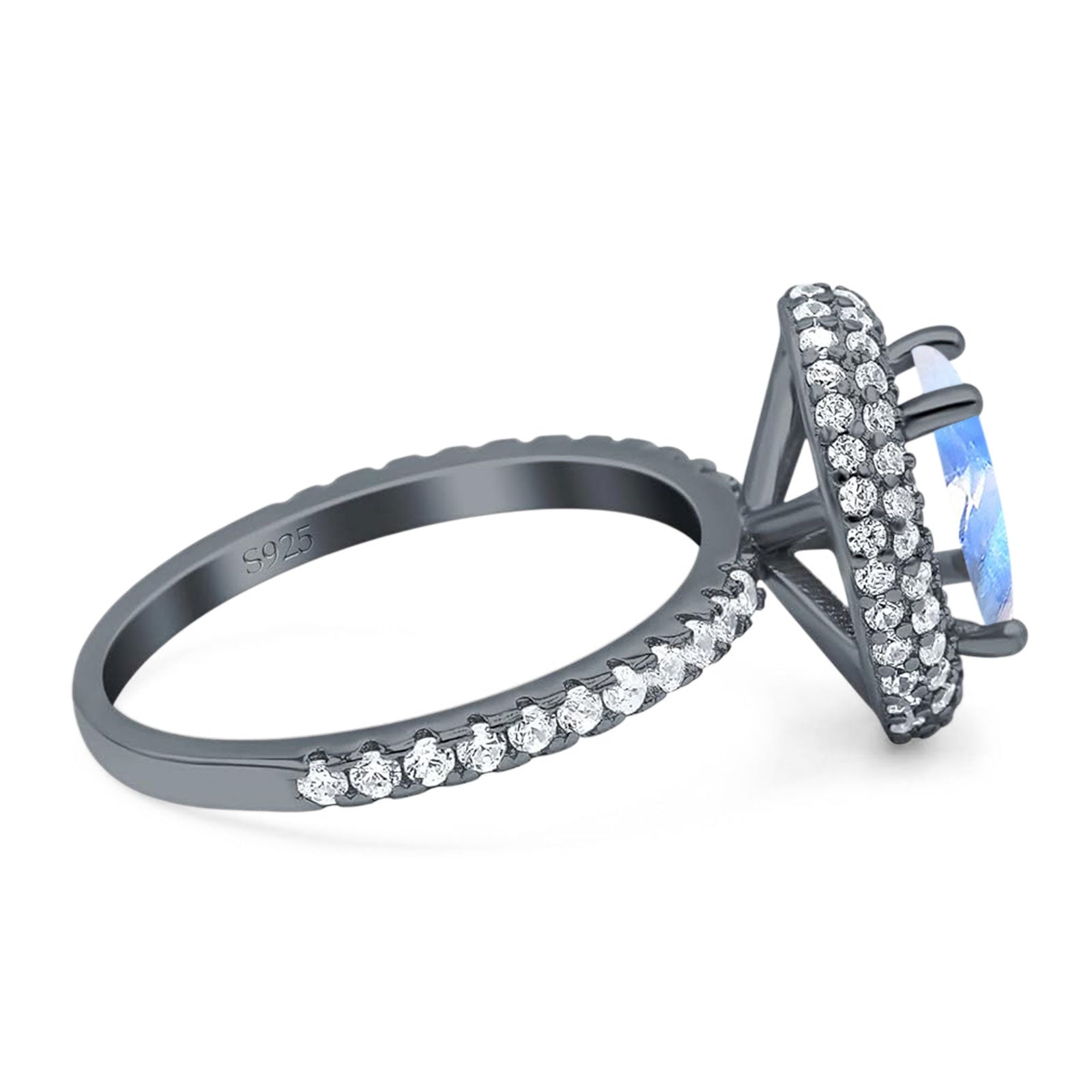 Oval Natural Stone Halo Wedding Ring
