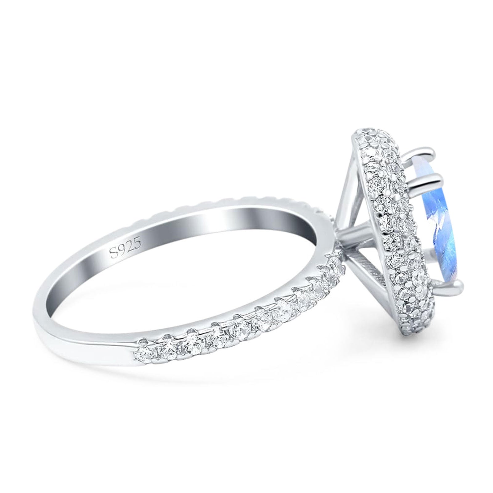 Oval Natural Stone Halo Wedding Ring