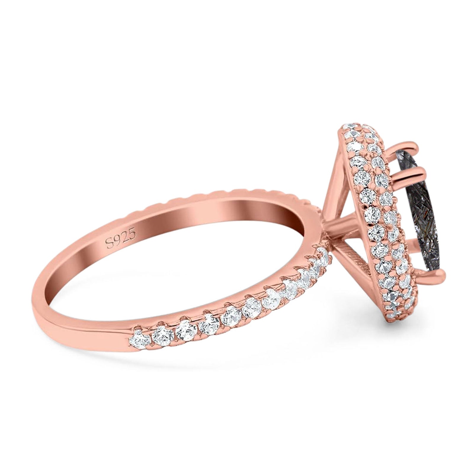Oval Natural Stone Halo Wedding Ring