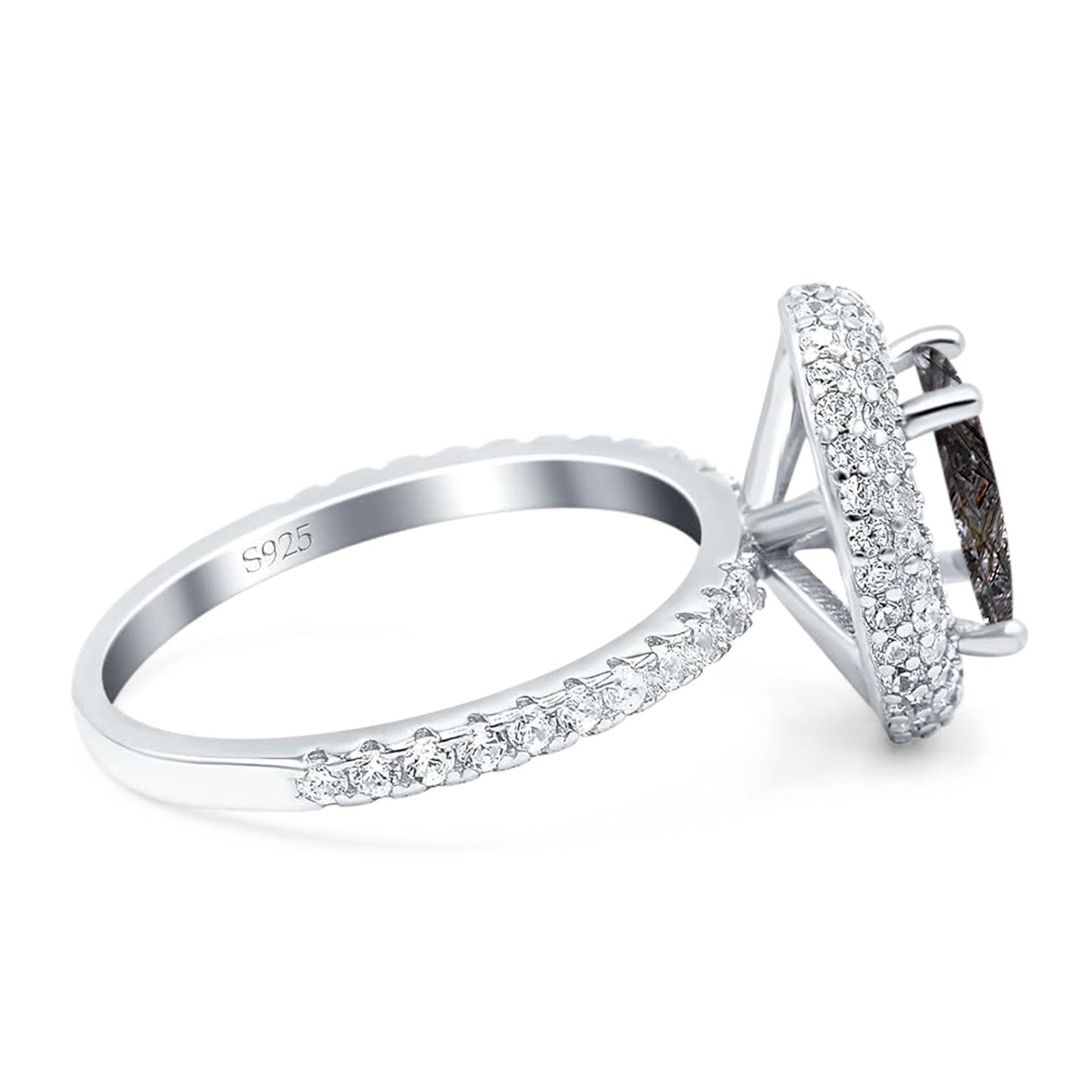 Oval Natural Stone Halo Wedding Ring