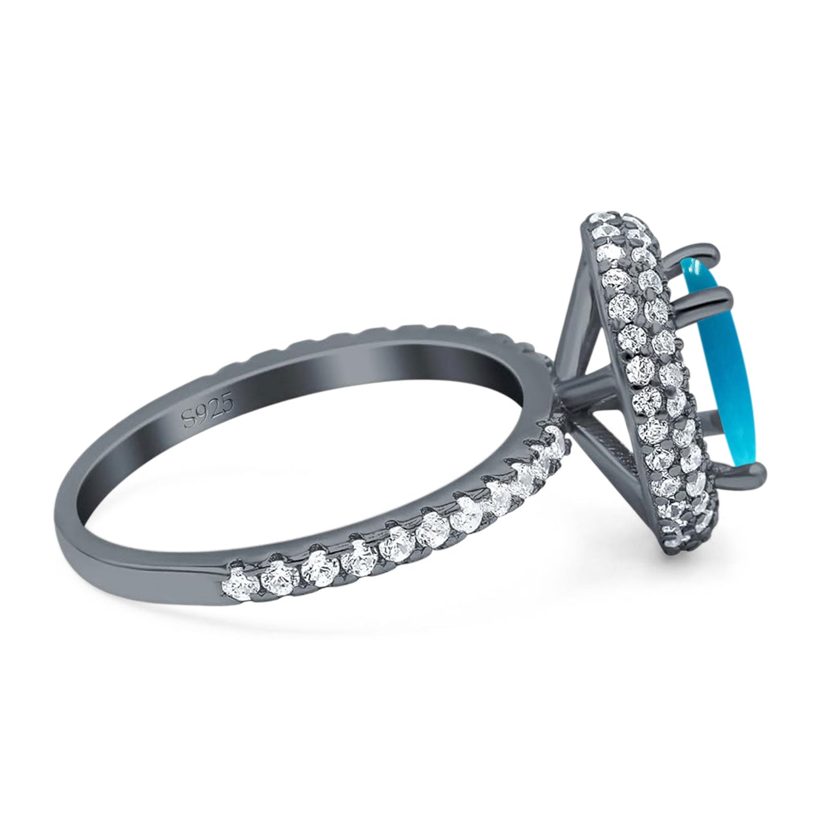 Oval Natural Stone Halo Wedding Ring