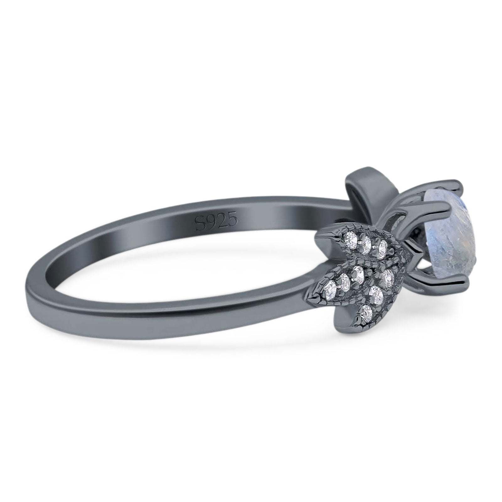 Art Deco Round Natural Stone Floral Ring