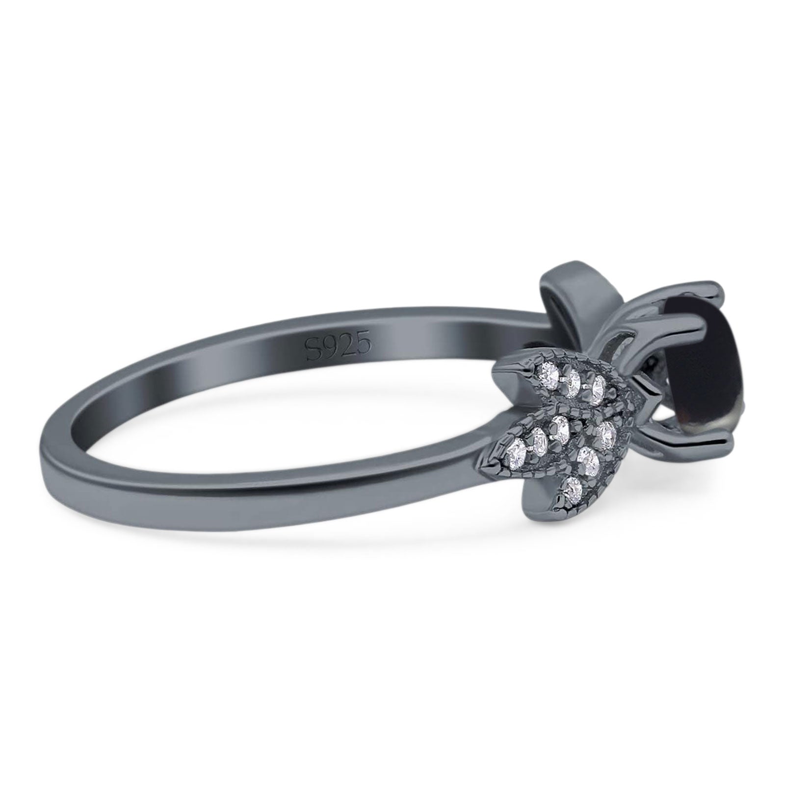 Art Deco Round Natural Stone Floral Ring