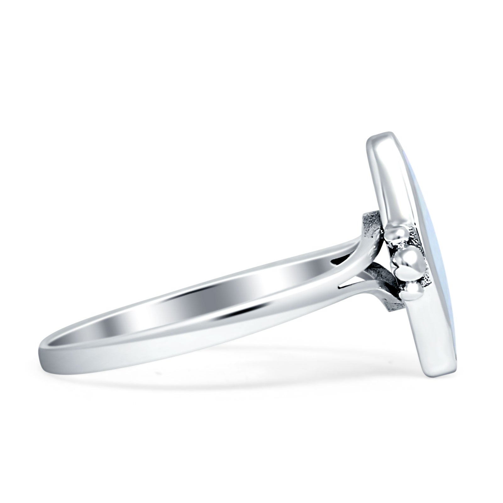 Art Deco Marquoise Oxidized Lab Created White Opal  Vintage Style Ring 925 Sterling Silver