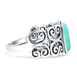 Art Deco 12mm Oval Turquoise Oxidized Filigree Ring 925 Sterling Silver