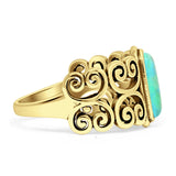 Art Deco 12mm Oval Turquoise Oxidized Filigree Ring 925 Sterling Silver