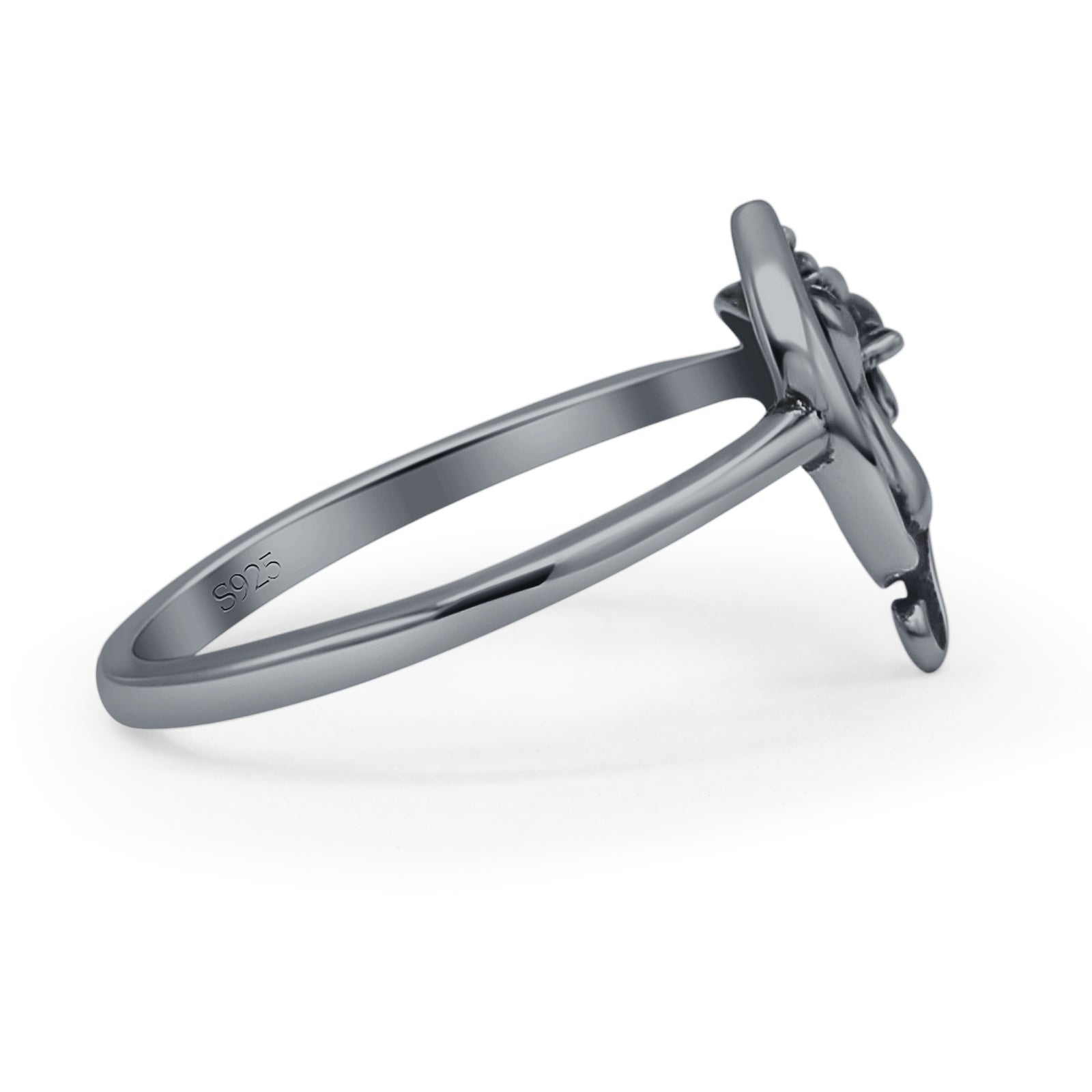 Oxidized Cat On Moon & Star Ring