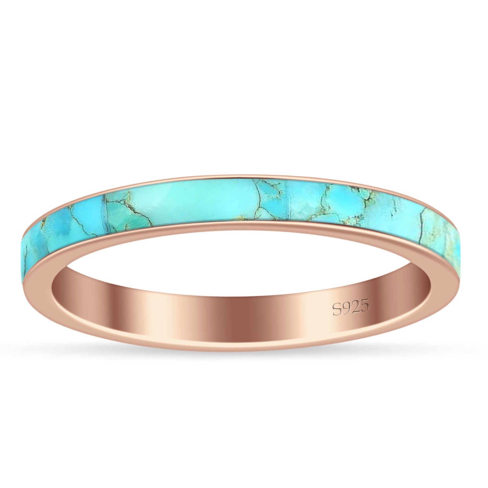 Full Eternity Stackable 3mm Wedding Band Turquoise 925 Sterling Silver