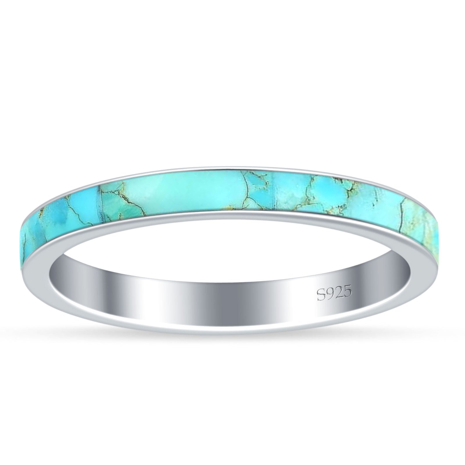 Full Eternity Stackable 3mm Wedding Band Turquoise 925 Sterling Silver