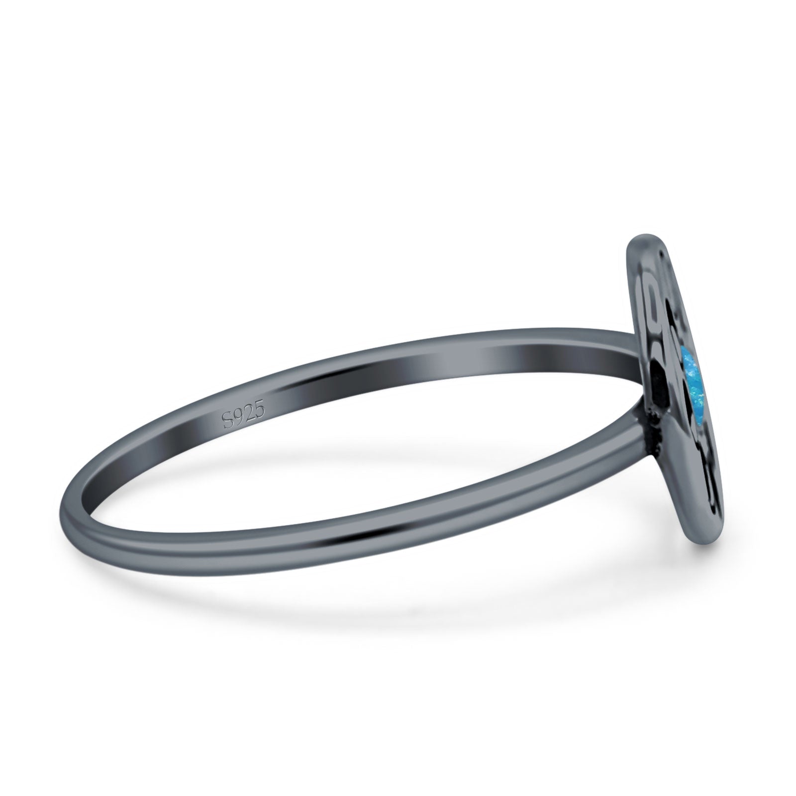 Moon Phases Ring 10mm Oxidized Round Lab Created Opal 925 Sterling Silver
