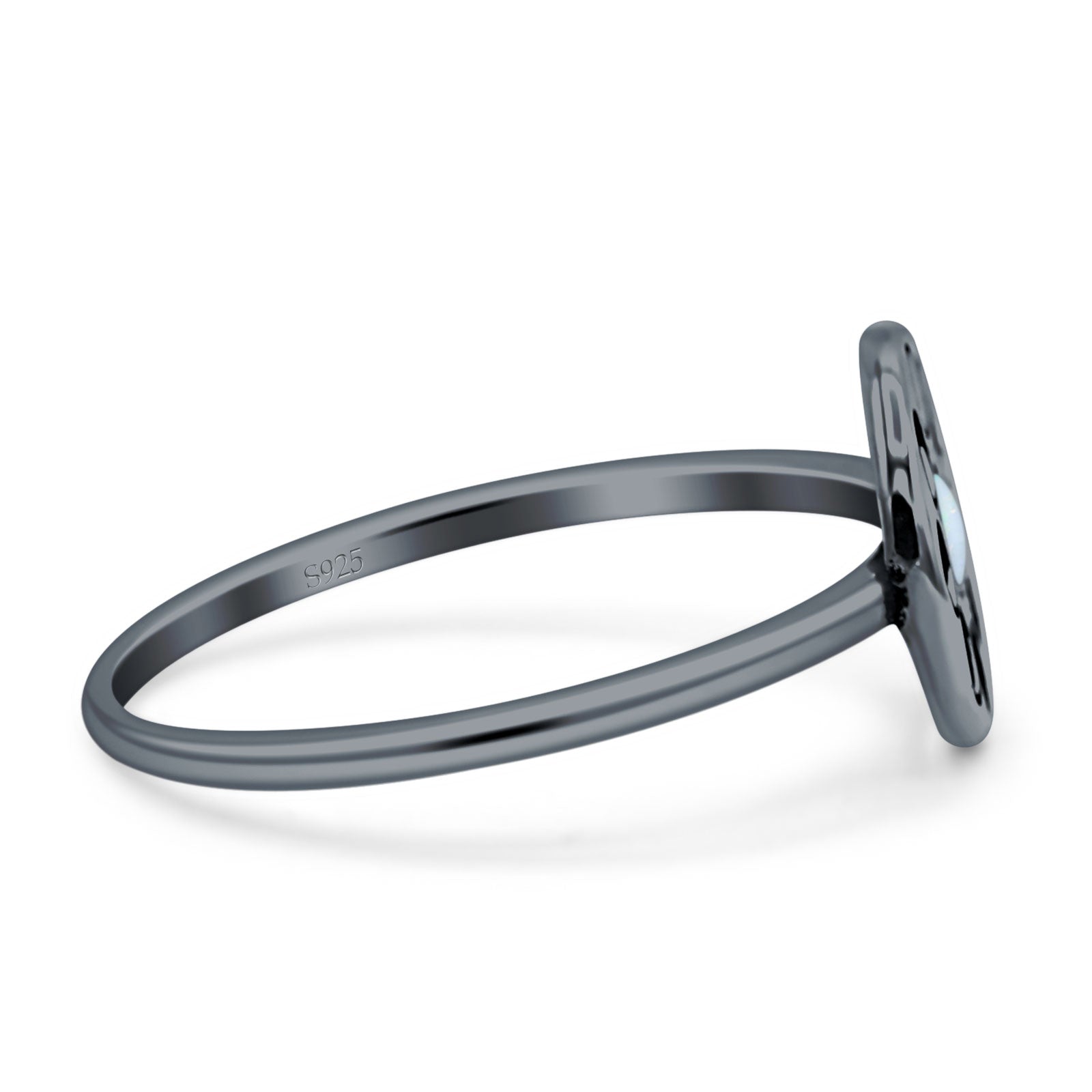 Moon Phases Ring 10mm Oxidized Round Lab Created Opal 925 Sterling Silver