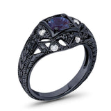 Art Deco Round Natural Stone Filigree Ring