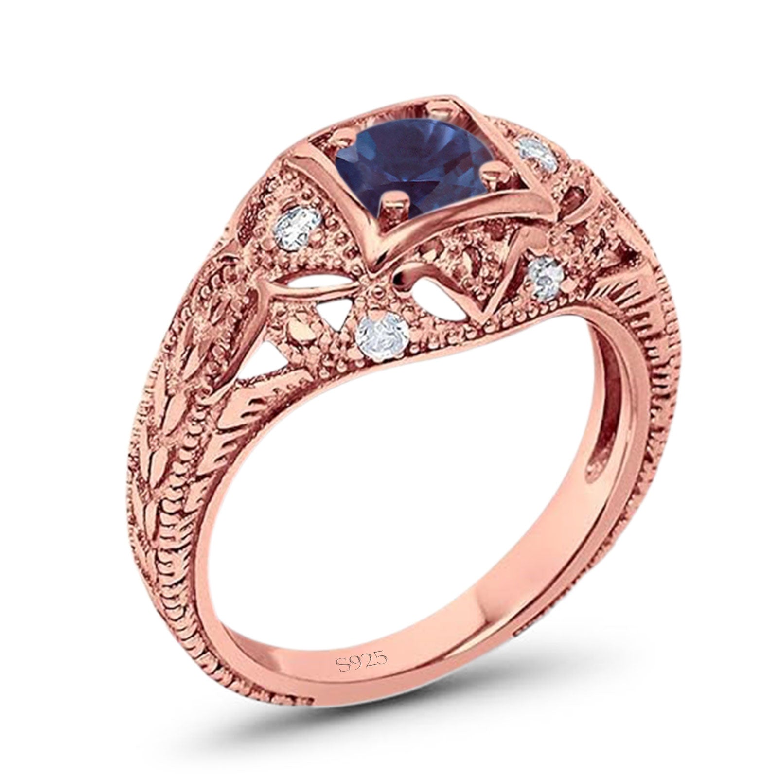 Art Deco Round Natural Stone Filigree Ring