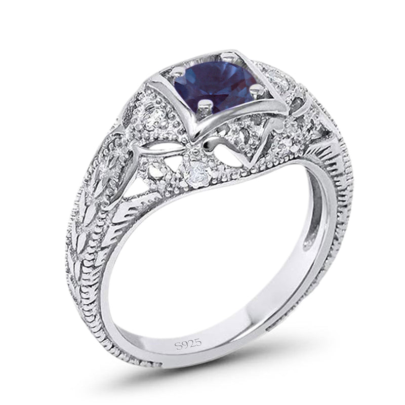 Art Deco Round Natural Stone Filigree Ring