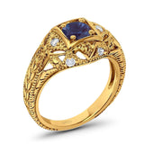 Art Deco Round Natural Stone Filigree Ring