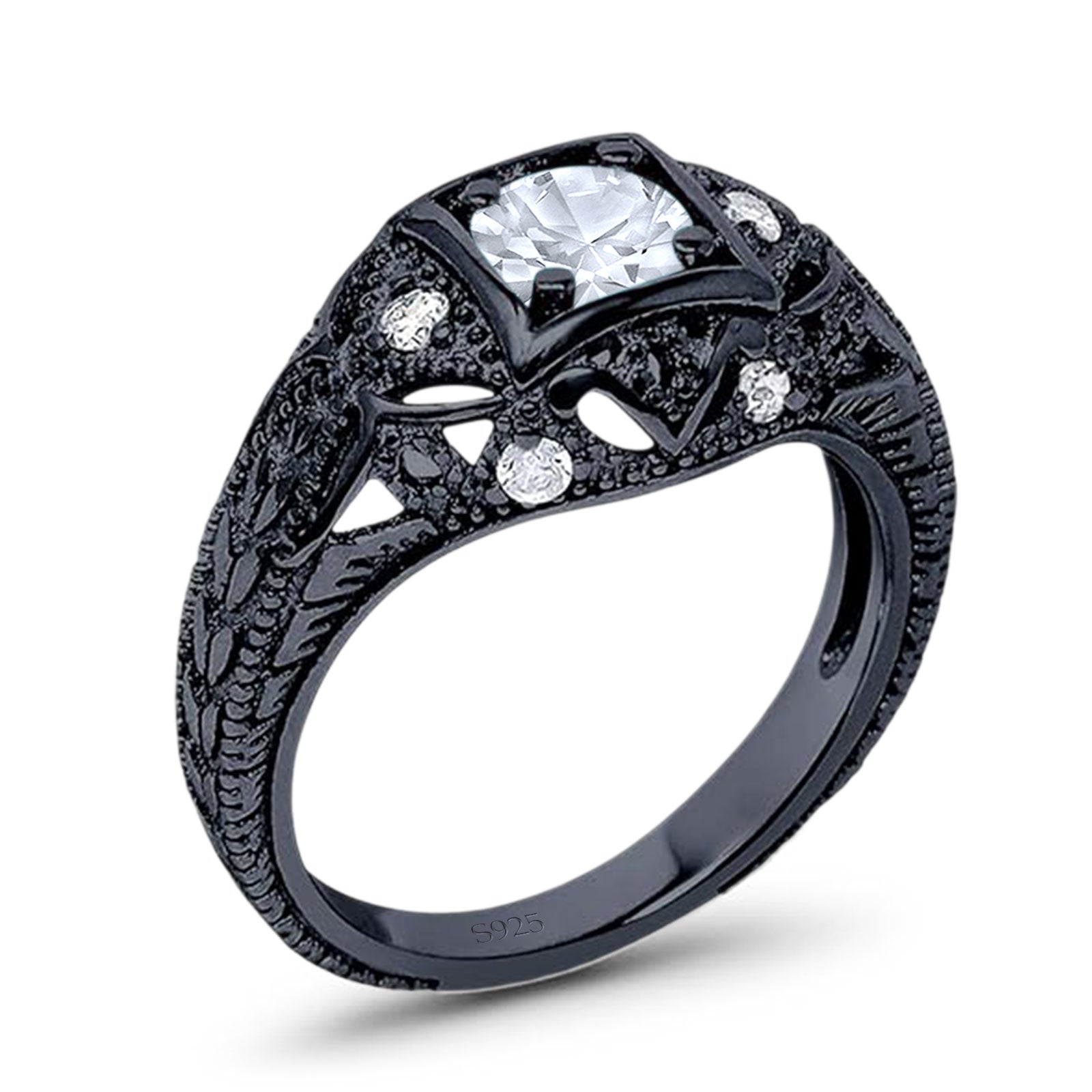Art Deco Round Natural Stone Filigree Ring