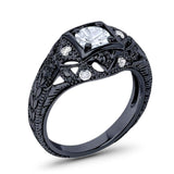 Art Deco Round Natural Stone Filigree Ring
