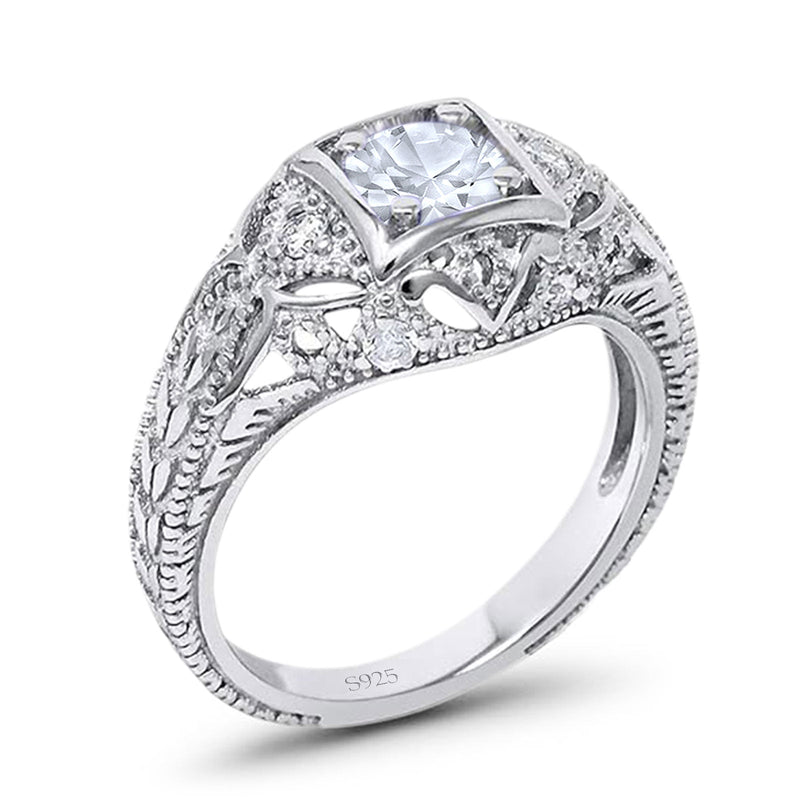 Art Deco Round Natural Stone Filigree Ring