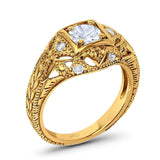 Art Deco Round Natural Stone Filigree Ring