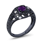 Art Deco Round Natural Stone Filigree Ring