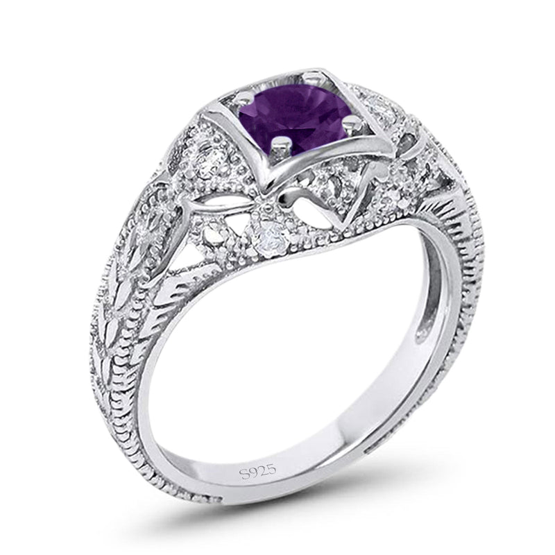 Art Deco Round Natural Stone Filigree Ring