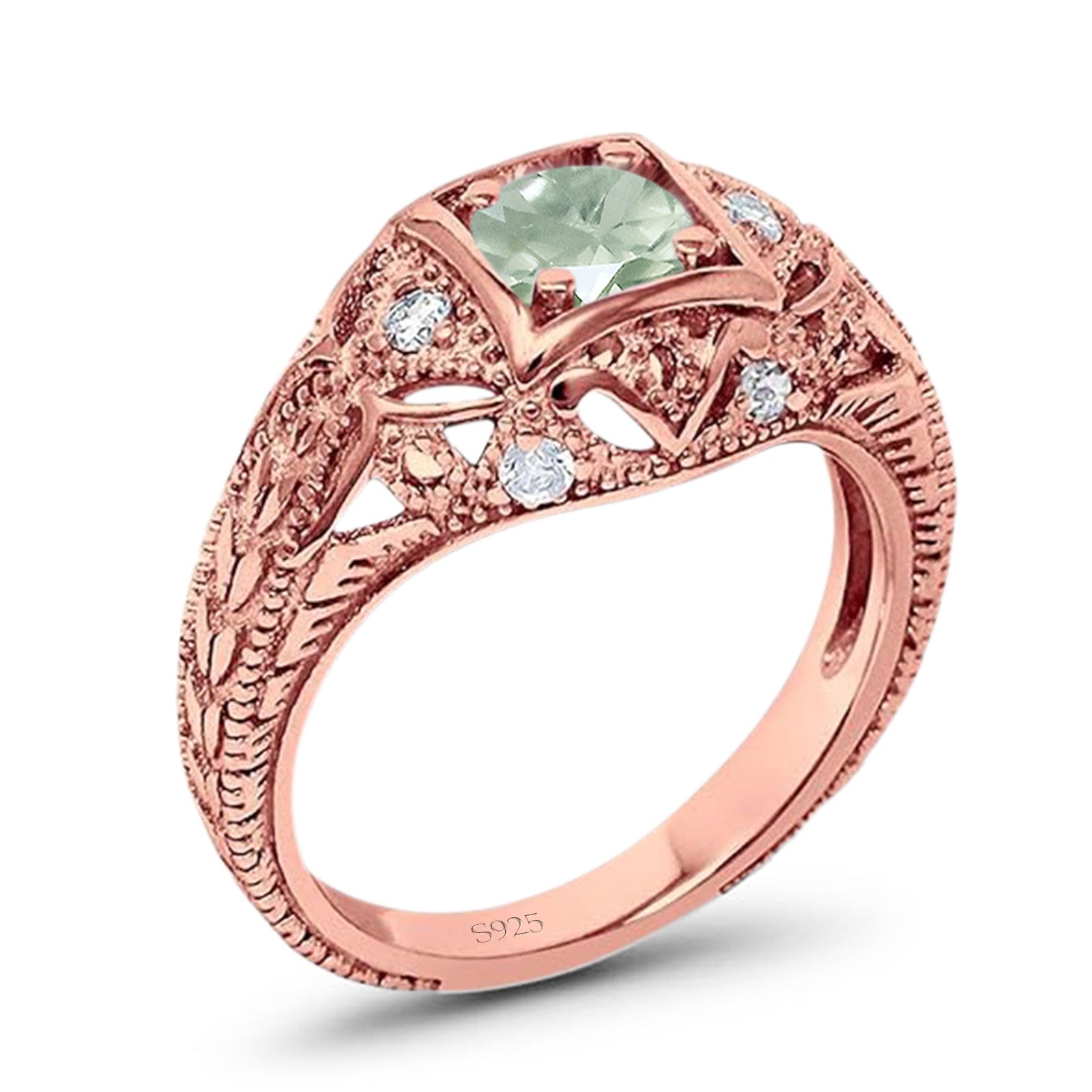 Art Deco Round Natural Stone Filigree Ring