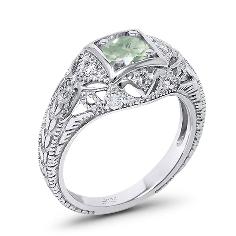 Art Deco Round Natural Stone Filigree Ring