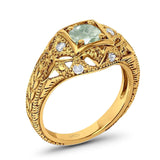 Art Deco Round Natural Stone Filigree Ring