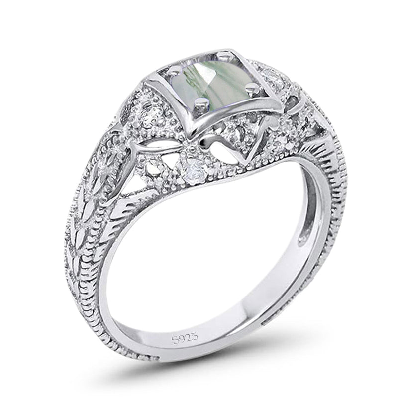Art Deco Round Natural Stone Filigree Ring