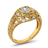 Art Deco Round Natural Stone Filigree Ring