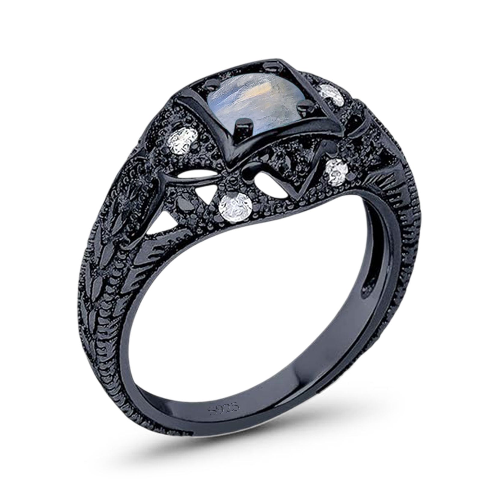 Art Deco Round Natural Stone Filigree Ring