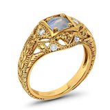 Art Deco Round Natural Stone Filigree Ring