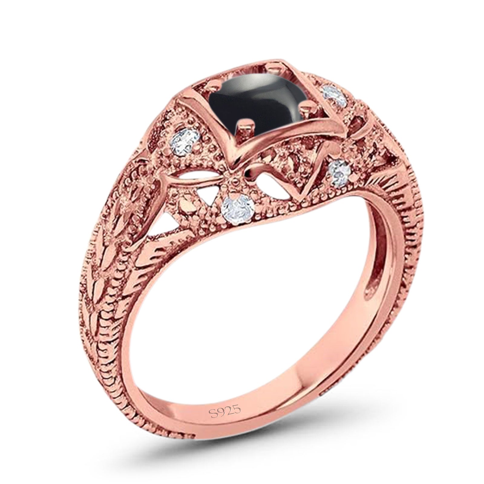 Art Deco Round Natural Stone Filigree Ring