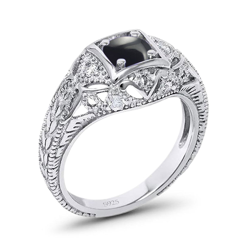 Art Deco Round Natural Stone Filigree Ring
