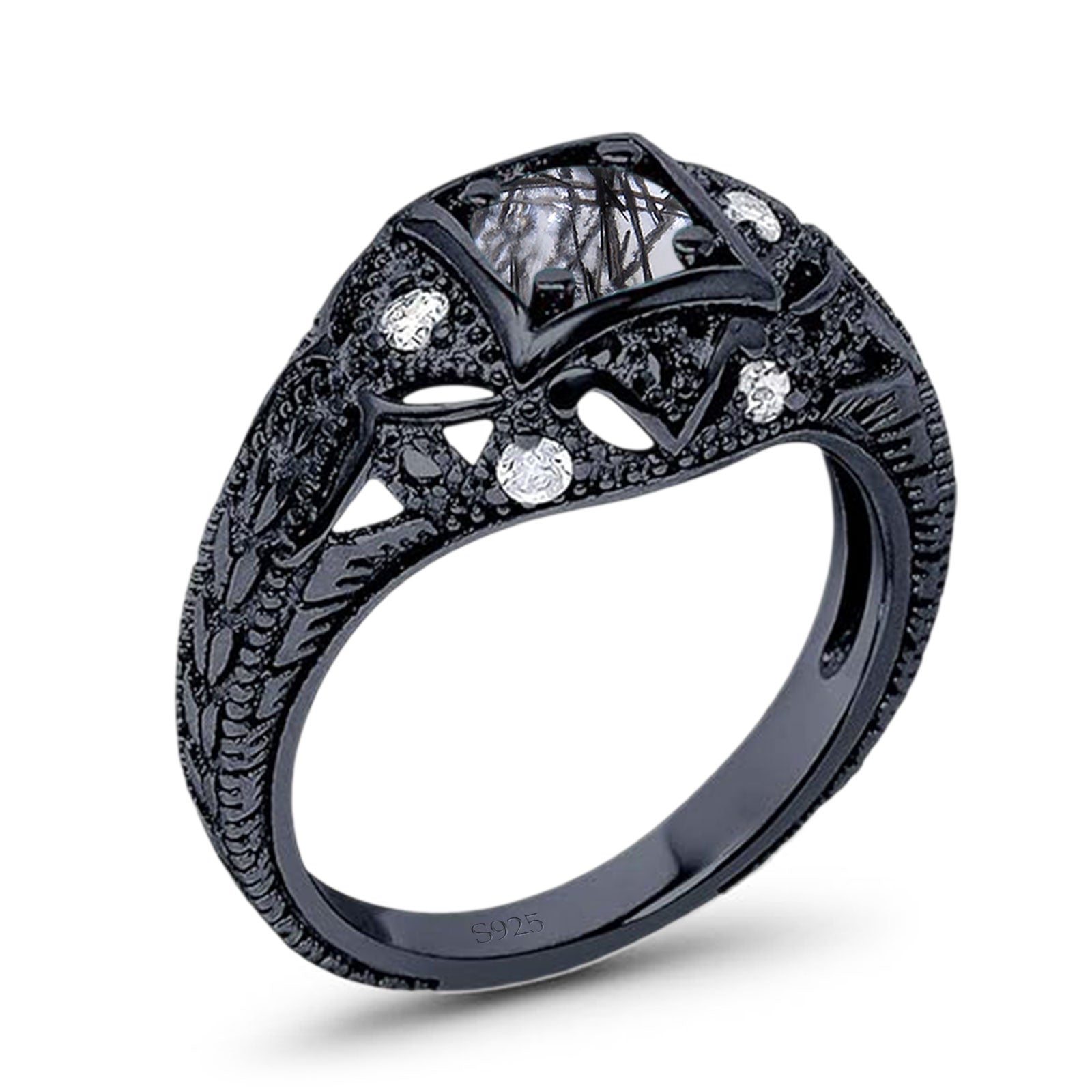 Art Deco Round Natural Stone Filigree Ring