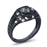 Art Deco Round Natural Stone Filigree Ring