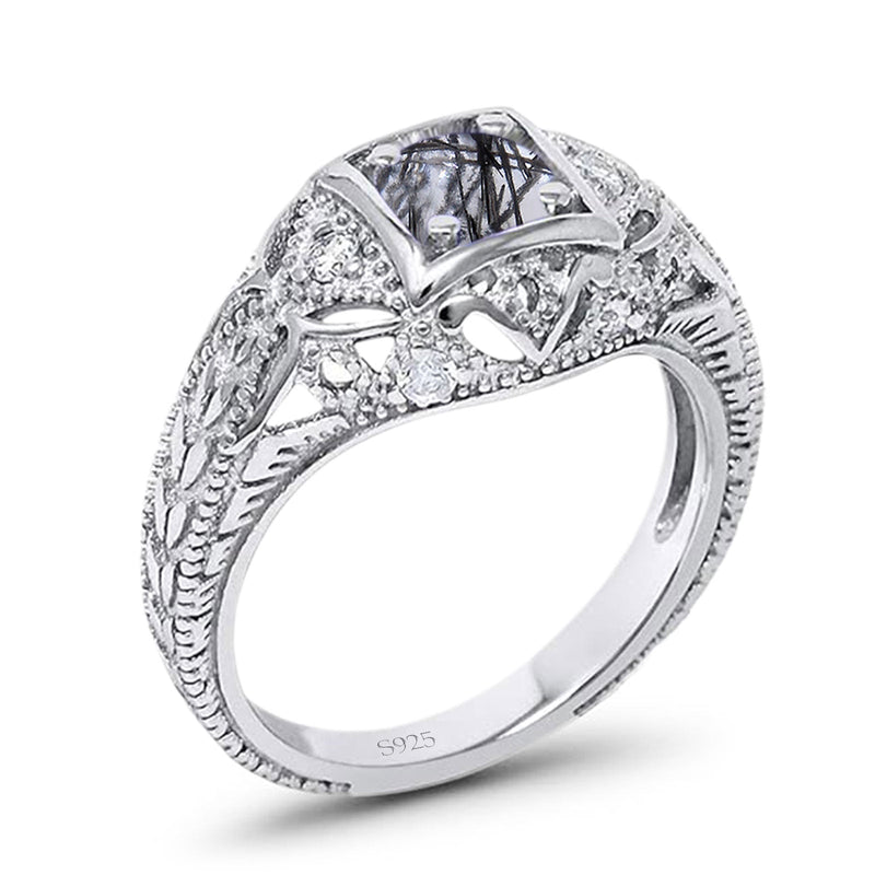 Art Deco Round Natural Stone Filigree Ring